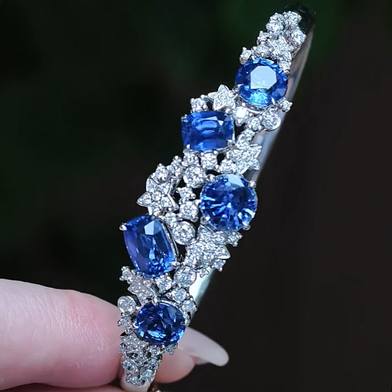 Jzora Handmade Multi‑Shape Blue Sapphire Zircon Luxury Bracelet