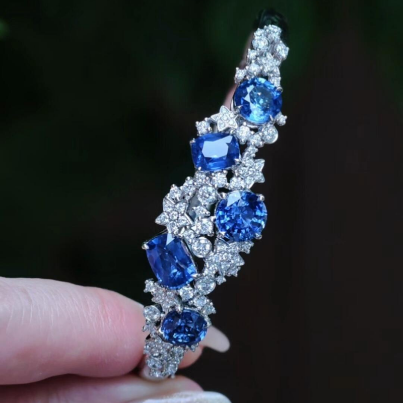 Jzora Handmade Multi‑Shape Blue Sapphire Zircon Luxury Bracelet