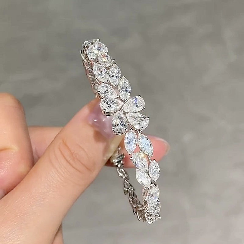 Jzora Handmade Delicate Marquise & Pear CZ Leaf Vine Stackable Tennis Bracelet