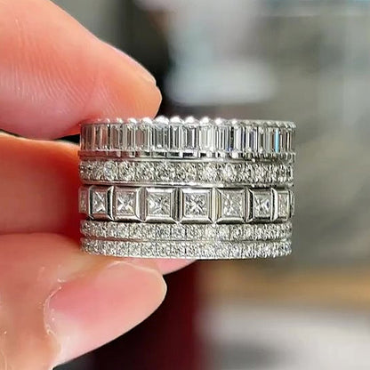 Jzora Handmade Luxury Full‑Pave Mixed‑Cut CZ Men's Wide‑Band Ring