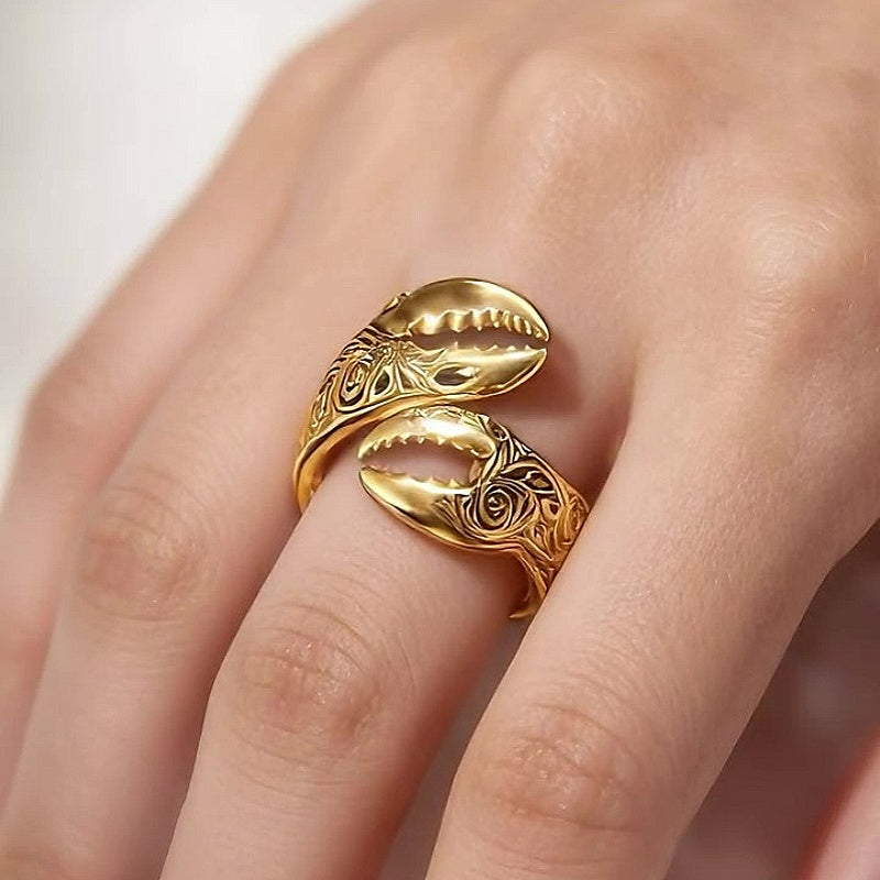 Jzora Handmade Vintage‑Style Cancer Zodiac Crab Claw Baroque Open Ring