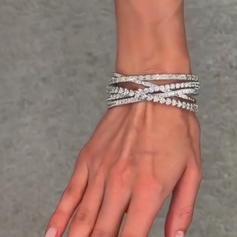 Jzora Handmade Intertwined Layered Mixed‑Cut CZ Luxury Bracelet
