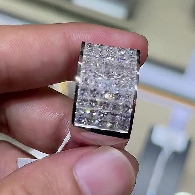 Jzora Handmade Iced‑Out Cubic Zirconia Bold Luxury Men’s Wide Band Statement Ring