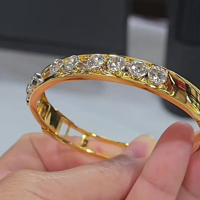 Jzora Handmade Sliding Round CZ Gold Tone Women’s Bangle Bracelet