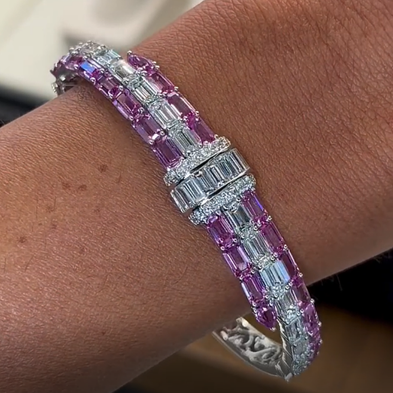 Jzora Handmade Ethereal Pastel Pink & White Zircon Alternating Bracelet
