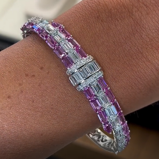 Jzora Handmade Ethereal Pastel Pink & White Zircon Alternating Bracelet
