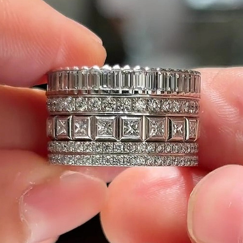 Jzora Handmade Luxury Full‑Pave Mixed‑Cut CZ Men's Wide‑Band Ring