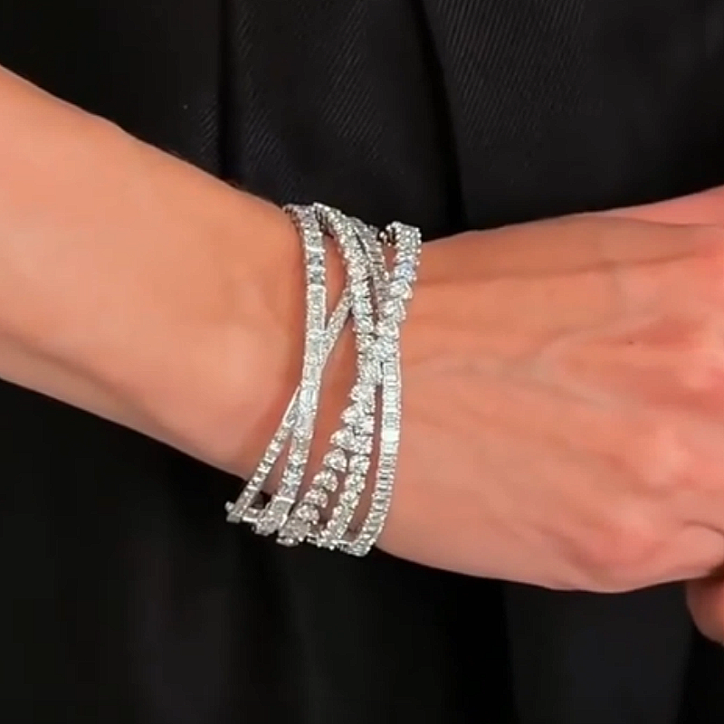 Jzora Handmade Intertwined Layered Mixed‑Cut CZ Luxury Bracelet