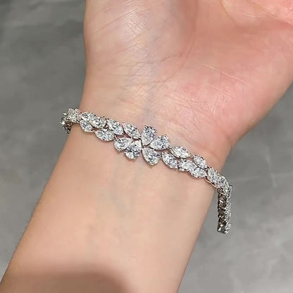 Jzora Handmade Delicate Marquise & Pear CZ Leaf Vine Stackable Tennis Bracelet