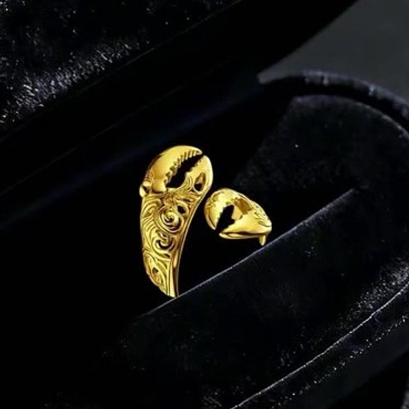 Jzora Handmade Vintage‑Style Cancer Zodiac Crab Claw Baroque Open Ring