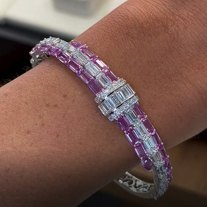 Jzora Handmade Ethereal Pastel Pink & White Zircon Alternating Bracelet