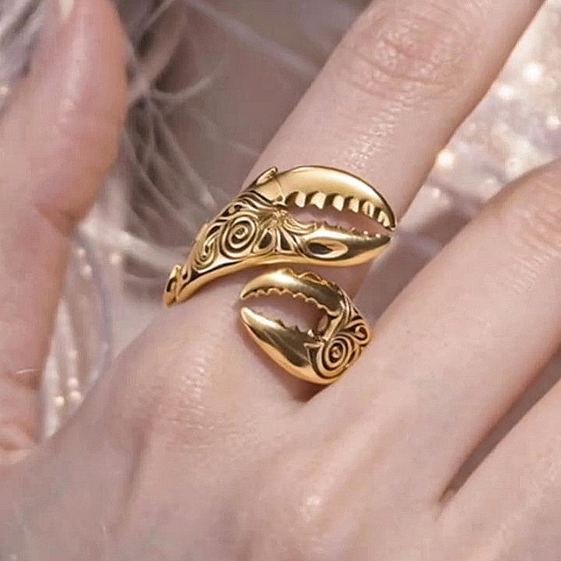 Jzora Handmade Vintage‑Style Cancer Zodiac Crab Claw Baroque Open Ring