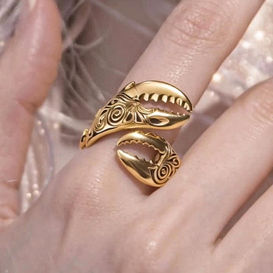 Jzora Handmade Vintage‑Style Cancer Zodiac Crab Claw Baroque Open Ring