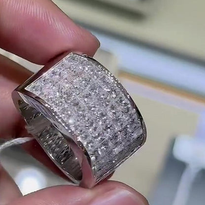 Jzora Handmade Iced‑Out Cubic Zirconia Bold Luxury Men’s Wide Band Statement Ring