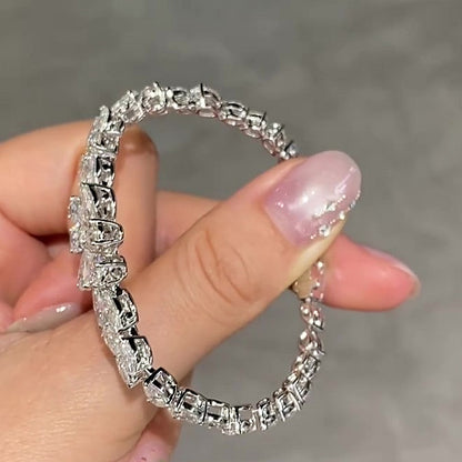 Jzora Handmade Delicate Marquise & Pear CZ Leaf Vine Stackable Tennis Bracelet