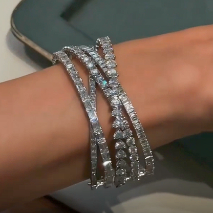 Jzora Handmade Intertwined Layered Mixed‑Cut CZ Luxury Bracelet