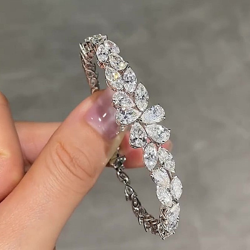 Jzora Handmade Delicate Marquise & Pear CZ Leaf Vine Stackable Tennis Bracelet