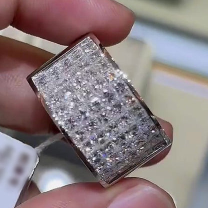 Jzora Handmade Iced‑Out Cubic Zirconia Bold Luxury Men’s Wide Band Statement Ring