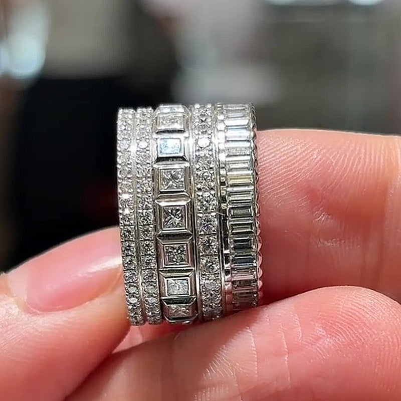Jzora Handmade Luxury Full‑Pave Mixed‑Cut CZ Men's Wide‑Band Ring