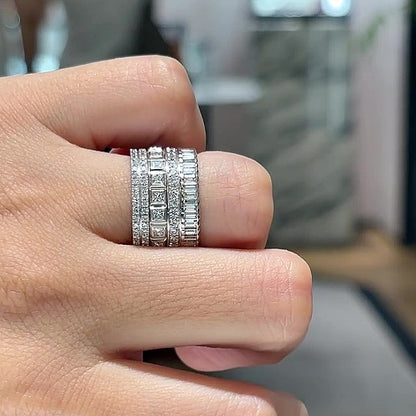 Jzora Handmade Luxury Full‑Pave Mixed‑Cut CZ Men's Wide‑Band Ring