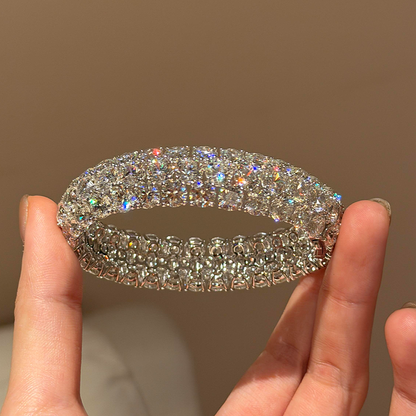 Jzora Handmade All-Around Sparkle Round Brilliant Cut Statement Bangle Bracelet