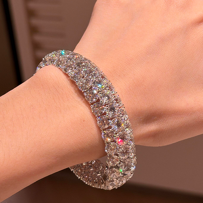 Jzora Handmade All-Around Sparkle Round Brilliant Cut Statement Bangle Bracelet