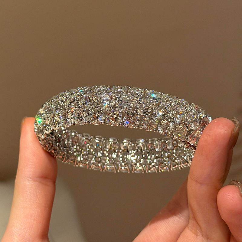 Jzora Handmade All-Around Sparkle Round Brilliant Cut Statement Bangle Bracelet