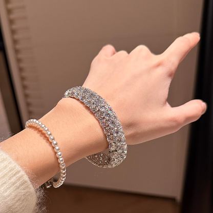 Jzora Handmade All-Around Sparkle Round Brilliant Cut Statement Bangle Bracelet