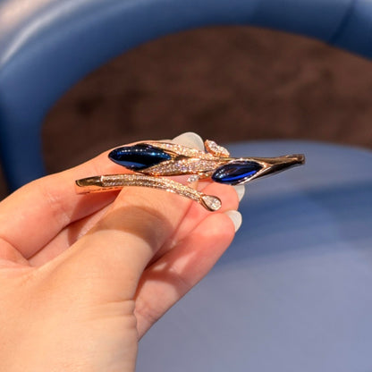 Jzora Handmade Marquise Cut Blue Zircon Leaf‑Vine Filigree Gold‑Tone Bangle Bracelet