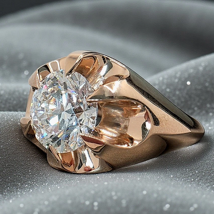 Jzora Handmade 4CT Round Brilliant Cut Moissanite Solitaire Men's Ring