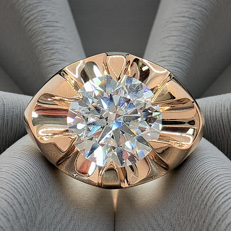 Jzora Handmade 4CT Round Brilliant Cut Moissanite Solitaire Men's Ring