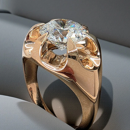 Jzora Handmade 4CT Round Brilliant Cut Moissanite Solitaire Men's Ring
