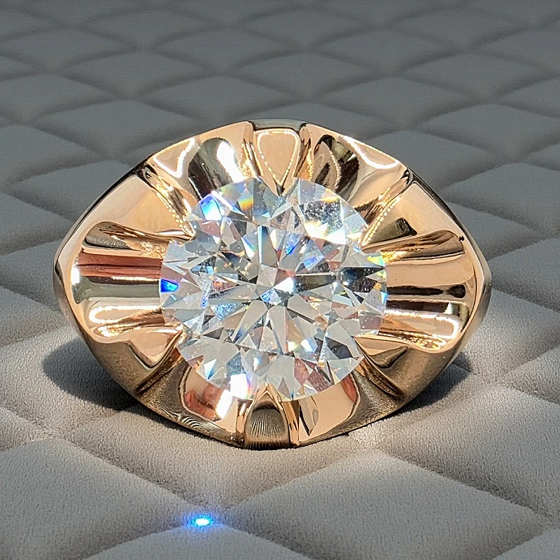 Jzora Handmade 4CT Round Brilliant Cut Moissanite Solitaire Men's Ring