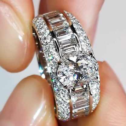 Jzora Handmade Luxury Oval Cut Multi-Row Wide Band Ring