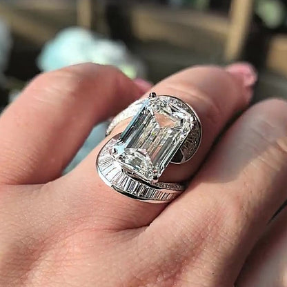 Jzora Handmade 10ct Emerald-Cut Celestial Orbit Statement Ring