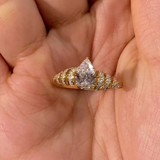 Jzora handmade gold-color elegant pear cut moissanite wavelet croissant shape sterling silver ring