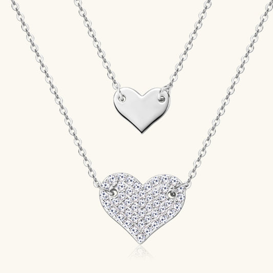 Jzora handmade 0.6ct round cut timeless double heart moissanite sterling silver necklace