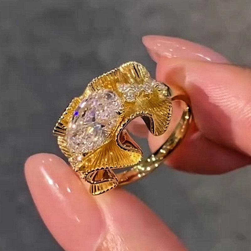 Jzora handmade gold 2ct radiant cut pleated sterling silver ring