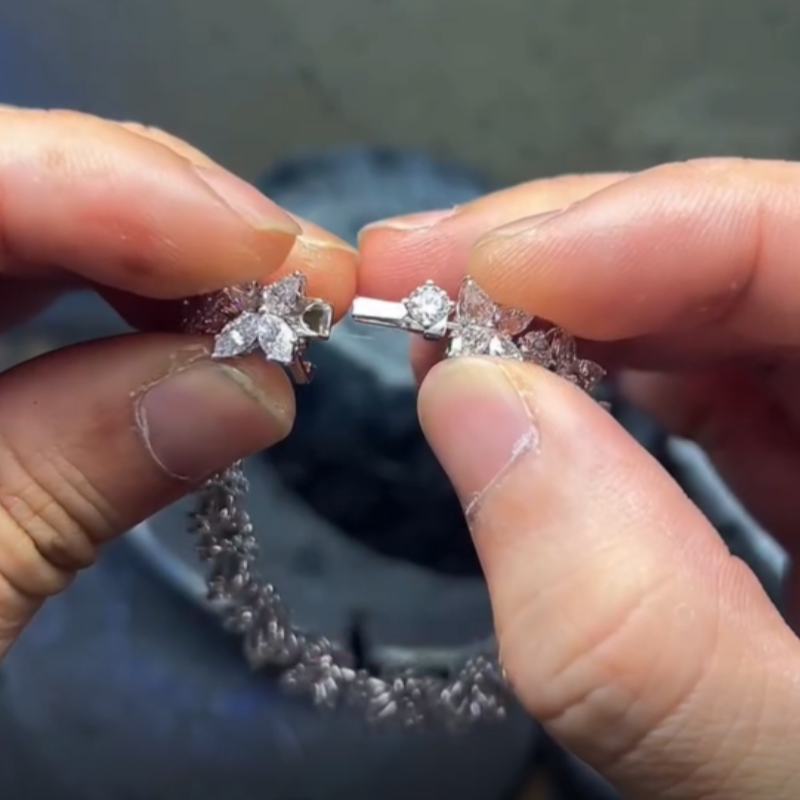 Jzora Handmade Marquise‑Cut Petal Floral Link Pave CZ Sparkling Bracelet