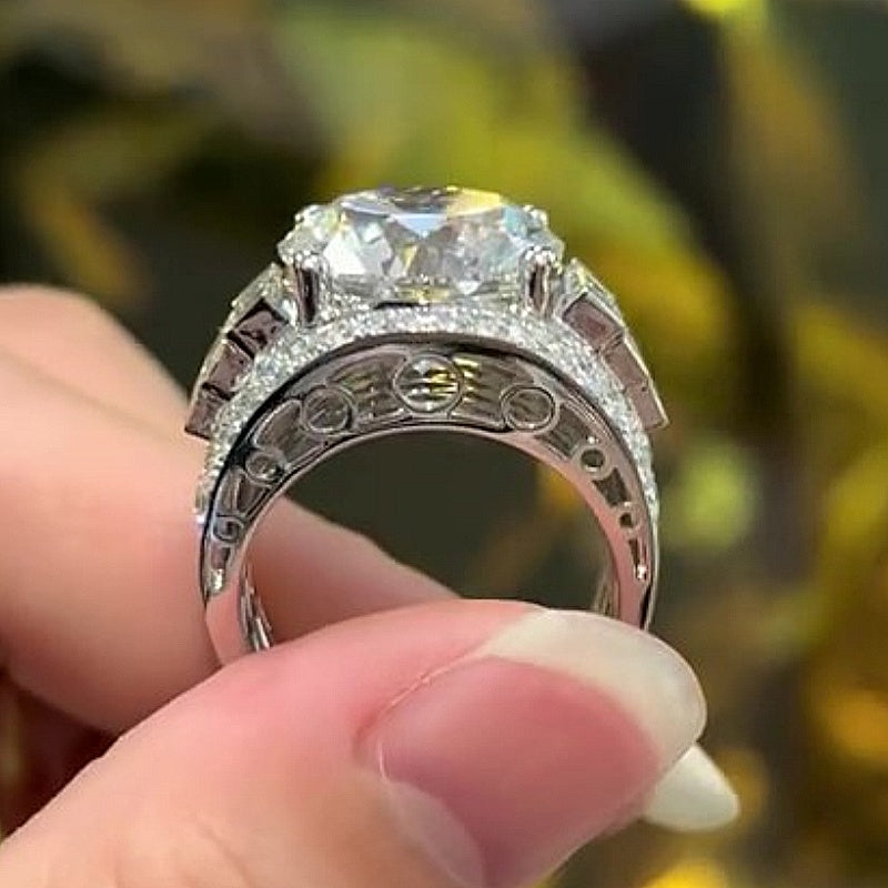 Jzora Handmade Bold Round & Baguette Cut CZ Halo Men’s Ring