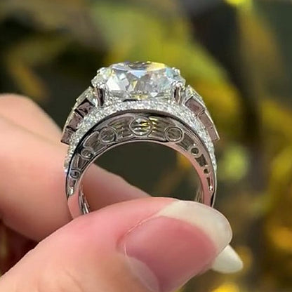 Jzora Handmade Bold Round & Baguette Cut CZ Halo Men’s Ring