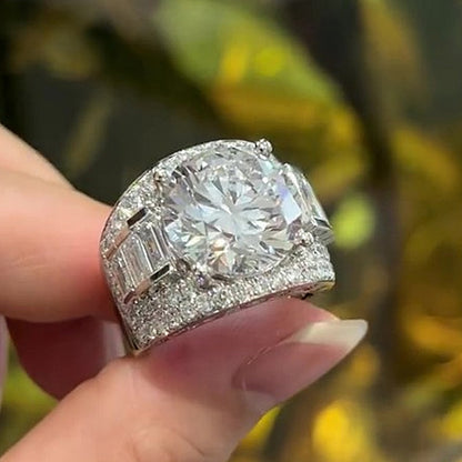 Jzora Handmade Bold Round & Baguette Cut CZ Halo Men’s Ring