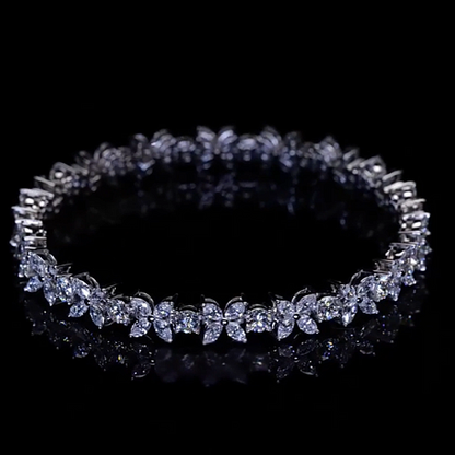 Jzora Handmade Marquise‑Cut Petal Floral Link Pave CZ Sparkling Bracelet
