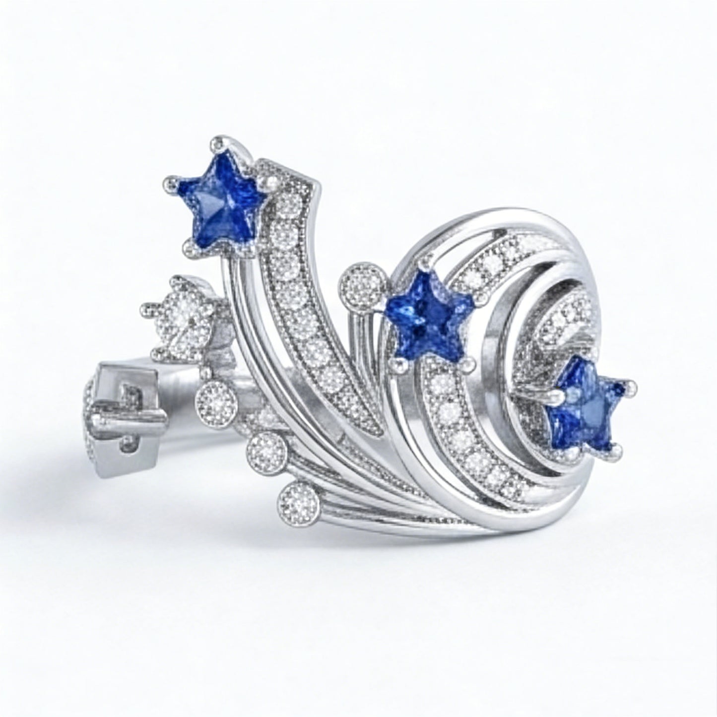 Jzora Handmade Curved Open Star-Shaped Blue Stone Ring
