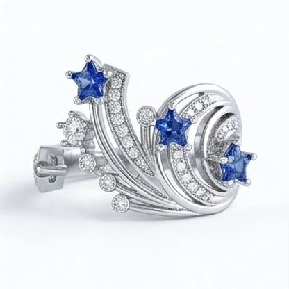 Jzora Handmade Curved Open Star-Shaped Blue Stone Ring