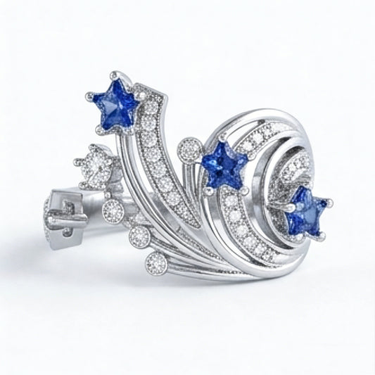 Jzora Handmade Curved Open Star-Shaped Blue Stone Ring