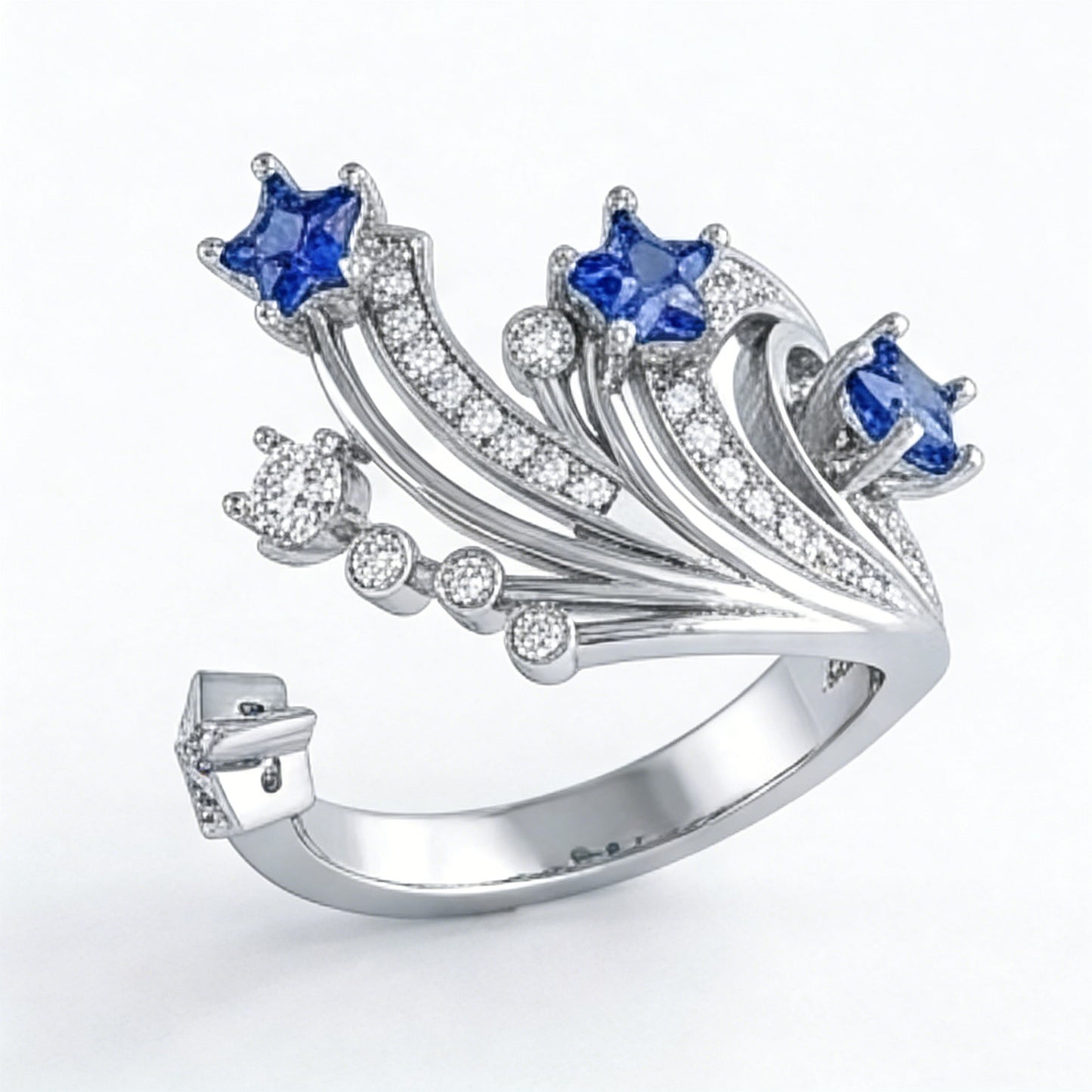 Jzora Handmade Curved Open Star-Shaped Blue Stone Ring