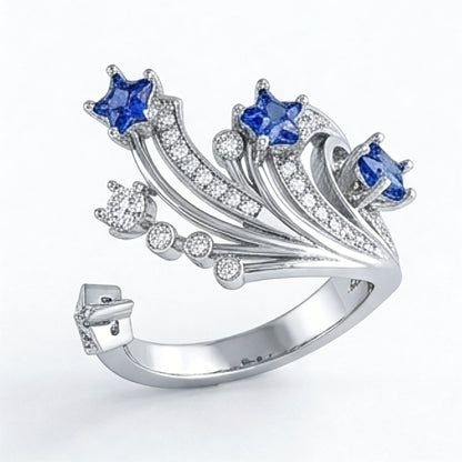 Jzora Handmade Curved Open Star-Shaped Blue Stone Ring