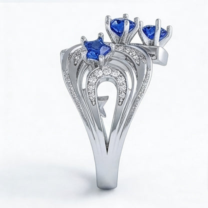 Jzora Handmade Curved Open Star-Shaped Blue Stone Ring