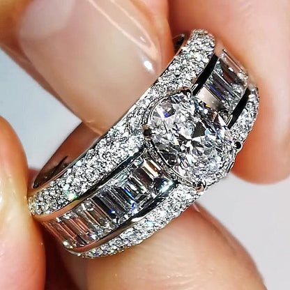 Jzora Handmade Luxury Oval Cut Multi-Row Wide Band Ring